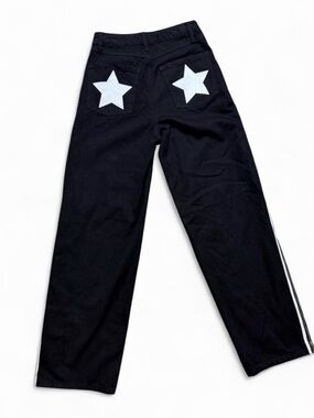 NWT Hot Topic High Waisted Straight Leg Black/White Star Carpenter Pants Size 1